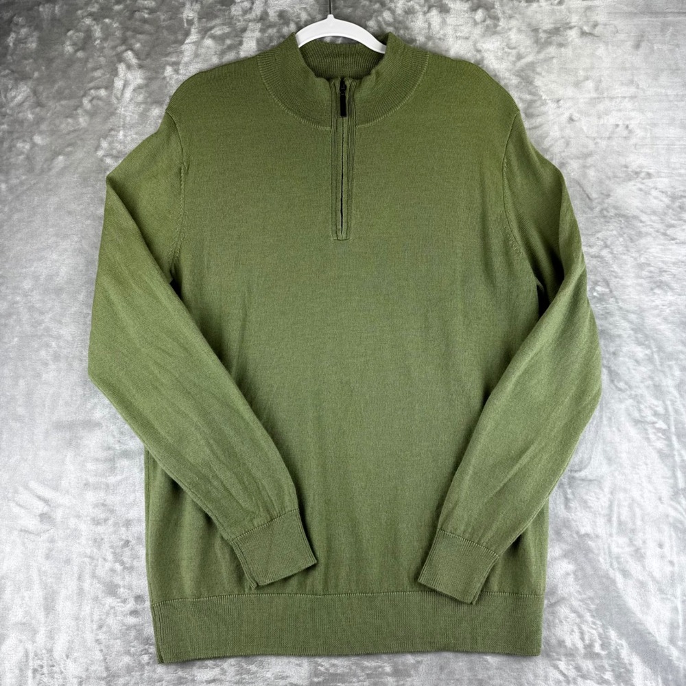 Artefact Quarter Zip Sweater Mens Large Oil Green Merino Wool Mock Neck (1571)